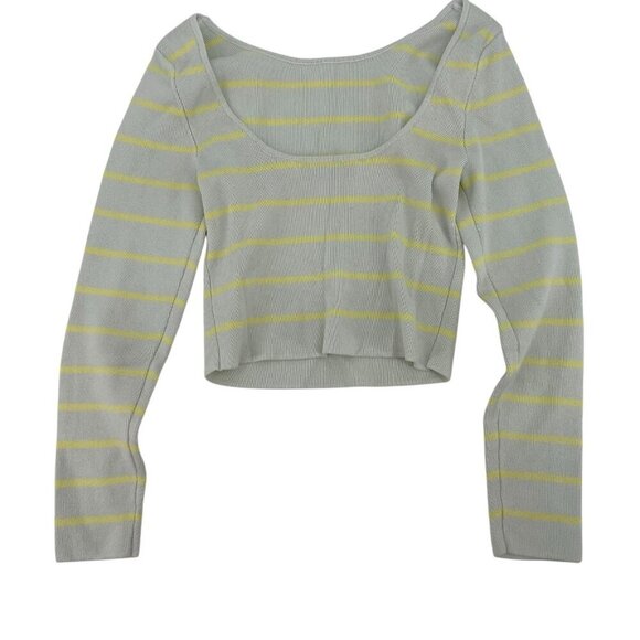 Zara Size Small striped cropped light green & yellow Ribbed Long Sleeve Top - Picture 2 of 9